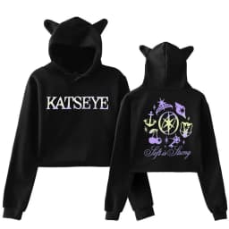 Women's Katseye Funny Print Cropped Hoodies Graphic Cute Cat Ears Crop Tops Gothic Y2k Sweatshirts 90s Fashion Vintage Clothes