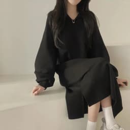 Korean Style Pure Color Fleece Lined Loose Long Dress for plus Size Women Spring Autumn Winter Sweet Style Comfortable Dress
