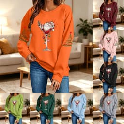 Cute Women's Christmas Santa Long Sleeve Sweatshirt Without Hat Christmas Hoodie Women