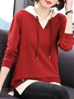 Spring Autumn Thin Hoodie Women's Long Sleeve Top Large Size Base Shirt Fake Two-Piece Comfortable Breathable Commute Style