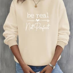 Women's Autumn and Winter Loose Casual Comfortable Letter Pattern Printed Velvet Long-Sleeved Round Neck Hoodie Pullover