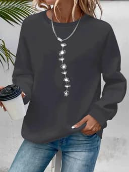 Women's Autumn and Winter Loose Casual Comfortable Letter Pattern Printed Velvet Long-Sleeved Round Neck Hoodie Pullover