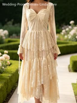Elegant Sweetheart Long Lace Sleeve Ruffles A-Line Bride Wedding Dresses Bridal Gowns Customized