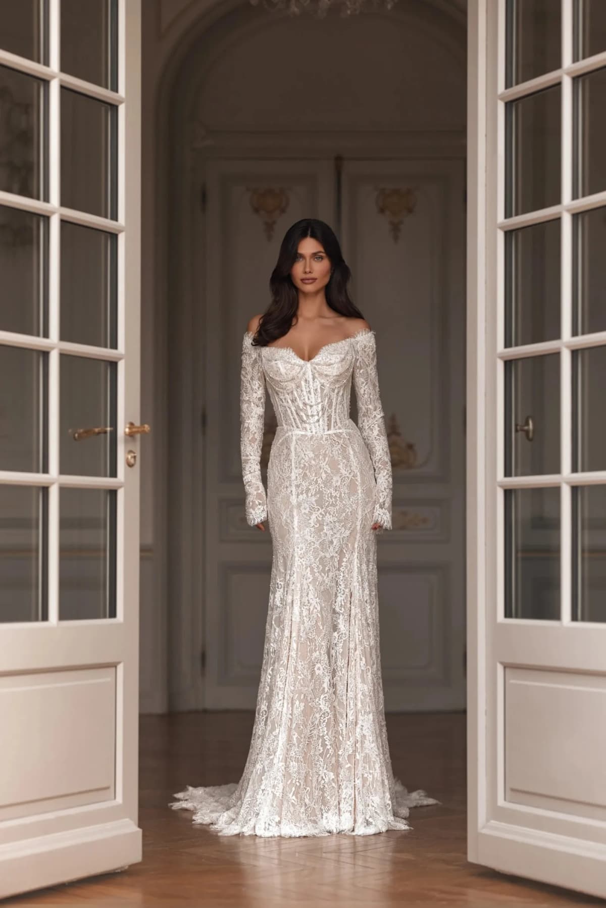Customized Beaded Lace Wedding Dress Glamorous Off Shoulder Bridal Gown Opulent Mermaid Long Dresses For Bride