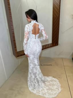 High Neck Long Sleeve Mermaid Wedding Dress Full Floral Lace Illusion Sweetheart Bridal Gown Court Train Custom Vestido De Novia