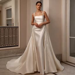 Satin Mermaid Wedding Dress Beaded Strap Square Neck V Back Detachable Overskirt Bridal Gown For Wedding Elopement Shoot 2026