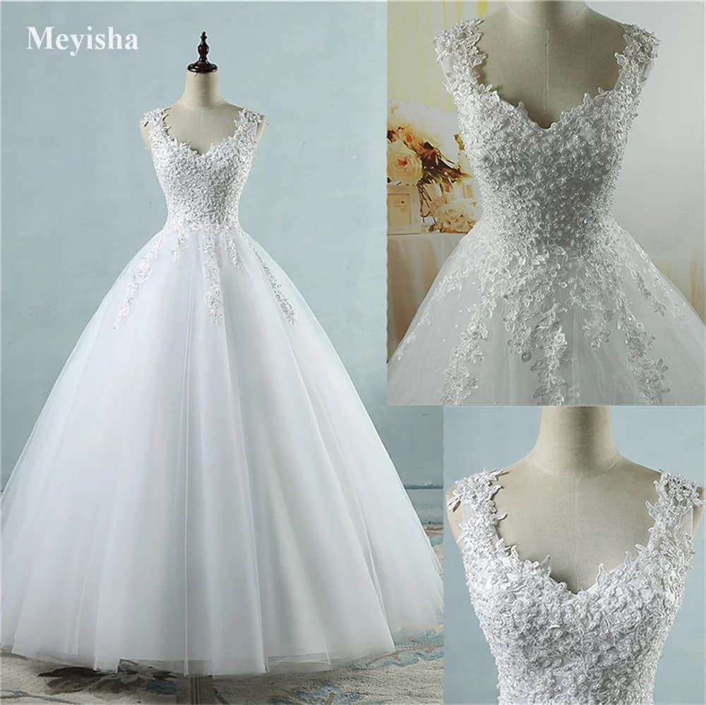 Customized ZJ9076 Ball Gown Spaghetti Straps White Ivory Tulle Pearls Bridal Dress For Wedding Dresses 2026 Marriage