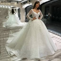 BEPEITHY Customized Vintage Long Sleeves Wedding Dresses 2026 Autumn V Neck Ball Gown Glitter Bride Plus Size Bridal Gown New