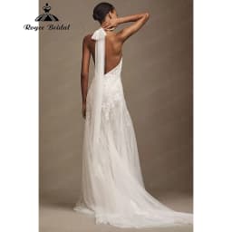 Vintage Halter Wedding Dress Lace Tulle Mermaid Applique Open Back Boho Brides Gown Elegan Vestido De Novia Boda 2026 Customized