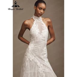 Vintage Halter Wedding Dress Lace Tulle Mermaid Applique Open Back Boho Brides Gown Elegan Vestido De Novia Boda 2026 Customized