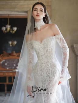 Oine 2026 Enchanting Lace Mermaid Wedding Dresses Off-the-Shoulder Full Sleeves Removable Train 2 In 1 Bride Gowns Customized