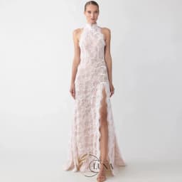 Luna Customized Vintage Halter Lace Wedding Dress Mermaid Elgant Sleeveless Appliques Side High Slit Bridal Gown Bride Gown