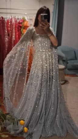 FATAPAESE Customized Engagement Gowns Tank Cape Long sleeve All Cover Crystal Beaded Gems Maxi Puffy Skirt Bride Clothes Abiye