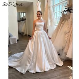 SoDigne A-line Satin Simple Wedding Dresses Strapless Sleeveless Bridal Dress Long Wedding Gown Robe De Mairee Customized