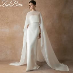 ZanBan 2026 New Customised Elegant Mermaid Soft Organza Wedding Dress Sleeveless 2Pcs Shawl Stain vestidos de novia Bridal Gown