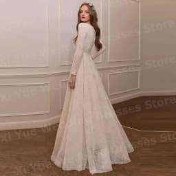 2025 Luxurious A Line Women's Wedding Dresses O Neck Lace Appliques Vestido De Novia Bride Gowns Customized Long Sleeve Vestido
