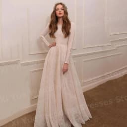 2025 Luxurious A Line Women's Wedding Dresses O Neck Lace Appliques Vestido De Novia Bride Gowns Customized Long Sleeve Vestido