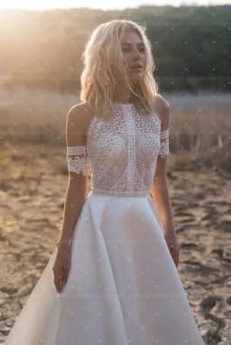 BOMP Bohemian Wedding Dress for Women A-Line Boho Lace Detachable Sleeves Satin Bridal Gown Pearls robe de mariée Customized