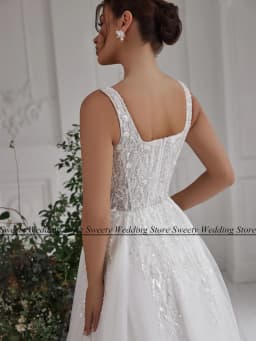 Jiayigong Sparkling Wedding Dress Bridal Gown Customized Square Neck Beading Sequin High Split A Line Arabic Bride Dresses