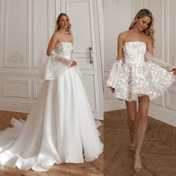 Customized Off Shoulder Two Pieces Wedding Dress Lace Applique Detachable Skirt 2in1 Style Versatile Design Bridal Dress