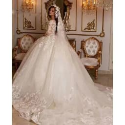 Vintage Lace V Neck Wedding Dresses Princess Ball Gown Bridal Gowns Shinny Tulle Long Sleeves Dubai Marriage Dress Customized