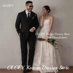 OLOEY Simple A Line Taffeta Korea Wedding Dress Customized Photoshoot Strapless Corset Back Floor Length Bridal Gown Plus Size