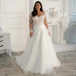 Lace Wedding Dresses Plus Size Customized Elegant Big Women's Long Sleeves Scoop A Line Tulle Bridal Gowns Vestido De Noiva