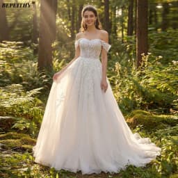BEPEITHY Customized Strapless A Line Wedding Dresses For Women 2026 Spring Off Shoulder Lace Bride Plus Size Bridal Gown