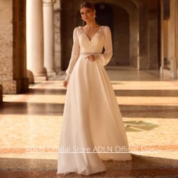 Customized Boho Bridal Gown New Arrival V Neck Puff Sleeevs Bohemian Lace Chiffon Sweep Train A Line Wedding Dresses