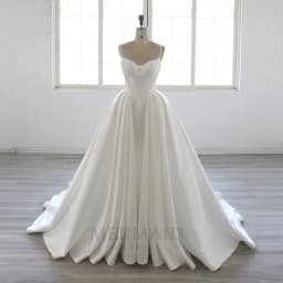 Spaghetti Straps V Neck Chapel Train Mikado Ball Gown Wedding Dress