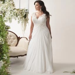 Plus Size Wedding Dresses Stock Customized Cap Sleeve V-neck Lace Applique Chiffon Beach Bride Dress Vestido De Novia