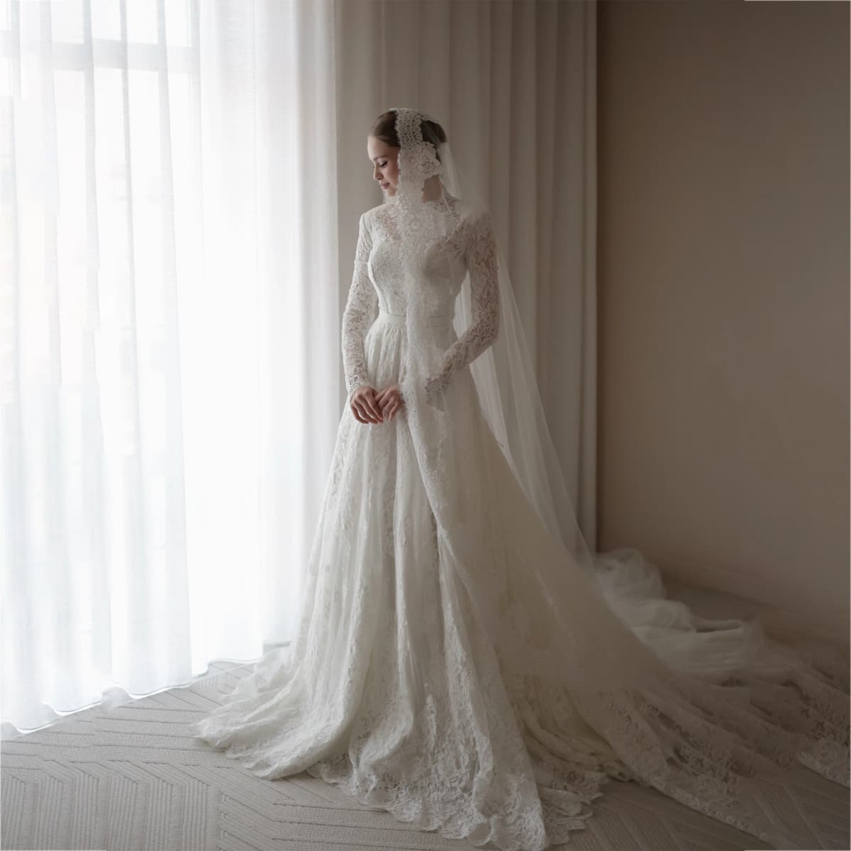 Vintage Modest Wedding Dresses High Neck Long Sleeve Lace A‑Line Bridal Gown Muslim Robe Mariée Vestido De Noiva Customized