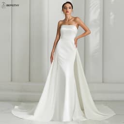 BEPEITHY Customized Mermaid Ivory Satin Wedding Dresses For Women 2026 Classic Strapless Plus Size Bridal Gown With Train
