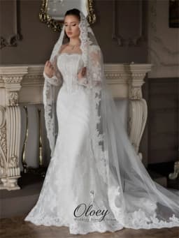 OLOEY Customized Glamorous Square Collar Long Sleeve Bridal Gown Lace Mermaid Wedding Dresses For Woman Vestidos De Novia
