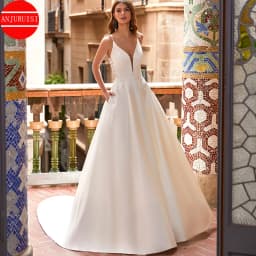 Spaghetti Strap A Line Wedding Gown For Women 2026 Lace Appliques Soft Satin Wedding Dress Reception Bride Gown Vestido De Noiva