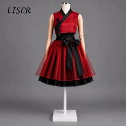 Liser Customized Modern Hanbok Women Sleeveless Color Blocking Two Piece Skirt Korean Traditional Costume Party Photoshoot Dress