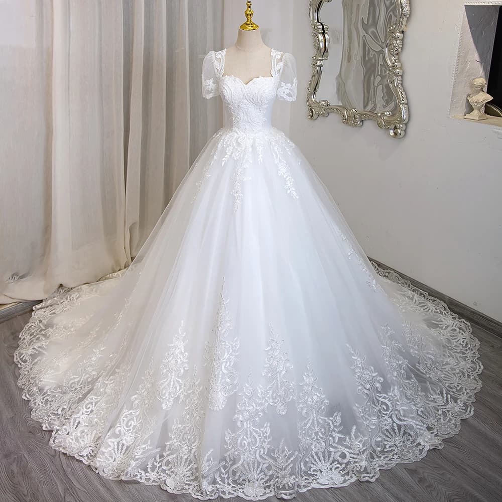 SL-6856 Suli Customized Romantic Sweetheart Bride Ball Gown Wedding Dress 2024 Lace Appliques Beading Short Sleeve Bridal Gown