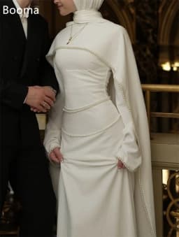 Booma Mermaid Long Pearls Simple Wedding Dresses Long Sleeve Pleat Elegant Brides Gown Custom Made 2025