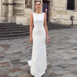 Eightale Beach Wedding Dress O-Neck Customized Ivory Backless Bridal Gown Mermaid Bride Party Dress Vestido De Novia