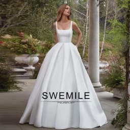 Customized Elegant Simple Square Collar Satin Wedding Dress for Women A-Line Backless Bride Gown with Pockets Vestidos De Novia