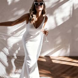 Spaghetti Straps Satin Mermaid Wedding Dress Deep V Neck Open Back Bridal Gown Pearl Veil Long Train Simple Civil Bride Dress