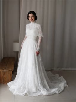 Customized Full Sleeves French Wedding Dress with Bridal Veil Lace Cape A-Line Hijab Bride Gowns Long Robe De Mariée 2026 New
