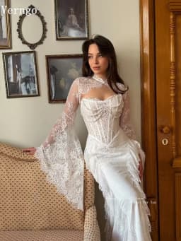 Verngo Luxury Lace Wedding Dress Full Sleeves Mermaid Bride Dress Elegant Pleated Bridal Gowns 2026 Customized