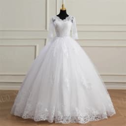 Fashion Classic Luxury Lace V Neck Ball Gown White Wedding Dresses Half Sleeve Princess Illusion Appliques Bridal Gown Casamento