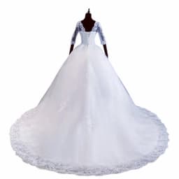 Fashion Classic Luxury Lace V Neck Ball Gown White Wedding Dresses Half Sleeve Princess Illusion Appliques Bridal Gown Casamento