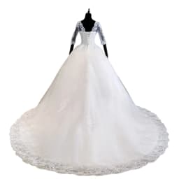 Fashion Classic Luxury Lace V Neck Ball Gown White Wedding Dresses Half Sleeve Princess Illusion Appliques Bridal Gown Casamento
