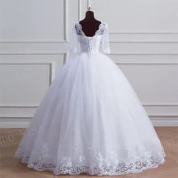 Fashion Classic Luxury Lace V Neck Ball Gown White Wedding Dresses Half Sleeve Princess Illusion Appliques Bridal Gown Casamento