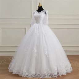 Fashion Classic Luxury Lace V Neck Ball Gown White Wedding Dresses Half Sleeve Princess Illusion Appliques Bridal Gown Casamento