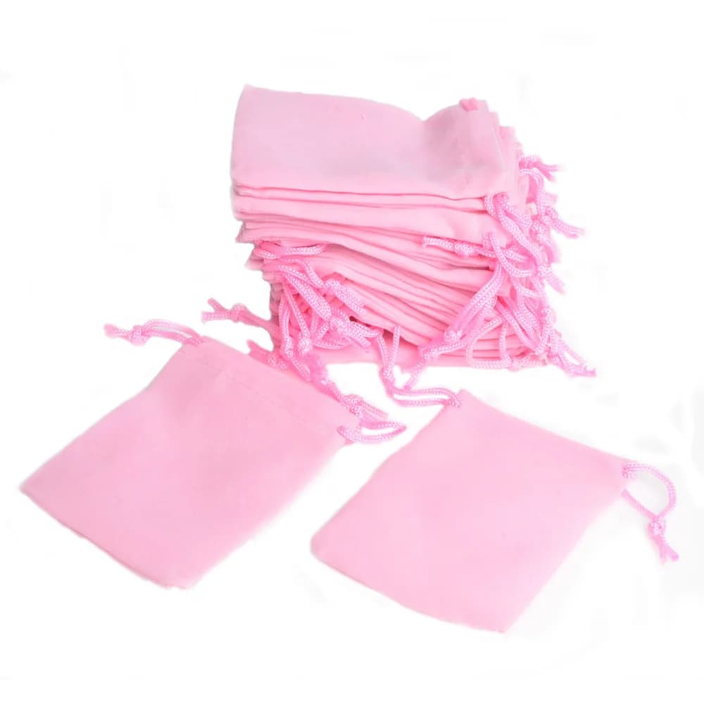 De Bijoux 100Pcs 7x9cm Pink Drawstring Velvet Pouch Bag Jewelry Bag,Annual Christmas Wedding Party Promo Gift Bags sachet bonbon