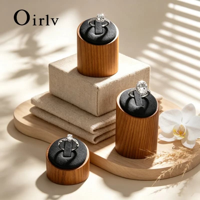 Oirlv Solid Wood 3 Pcs Ring Display Stand Showcase Jewelry Organizer Holder for Rings Trade Show Countertop Ring Bearer